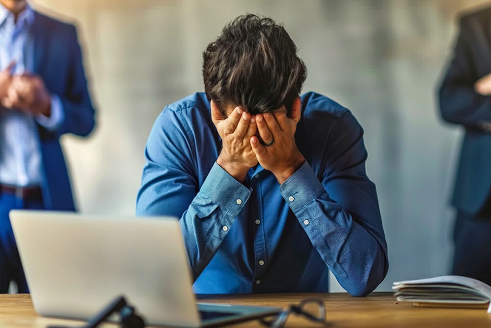 man stressed at work